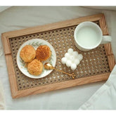 ONIJA  Rectangle Rattan Serving Tray/Vanity Tray,Serving Tray with Handles for Breakfast, Drinks, Snack for Coffee Table (Natural)